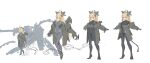  1girl absurdres clawed_boots commentary_request gloves highres hornesix mecha mecha_musume mecha_pilot_suit mechanical_ears mechanical_tail original reference_sheet rigging robot sketch tail 