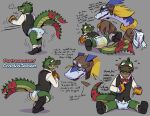  2023 2_tails anthro bartender biped blue_body blush bodily_fluids bow_tie clean_diaper clothed clothing crackajackin crocodile crocodilian dandy_(legendz) dialogue diaper diaper_change digital_media_(artwork) dragon duo embarrassed english_text genital_fluids green_body grey_background hat headgear headwear hi_res legendz male multi_tail multiple_scenes mythological_creature mythological_scalie mythology nintendo open_diaper rear_view reptile sagging_diaper scalie shiron simple_background size_difference soiled_diaper solo spiked_tail spikes spikes_(anatomy) tail text unclean_diaper uniform urine used_diaper wearing_diaper wet_diaper 