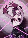  1girl absurdres arms_up commentary commission english_commentary hand_shadow_covering_breasts_(meme) highres honkai:_star_rail honkai_(series) icecream44 kafka_(honkai:_star_rail) meme pantyhose purple_pantyhose shadow_censor shadow_hands topless_female upper_body 