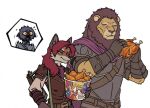  avian bird bucket_of_chicken canid canine chicken_meat corvid corvus_(genus) crow crystalfall felid female food fox group humanoid knight_(crystalfall) lion male mammal meat oscine pantherine passerine roast_chicken rogue_(crystalfall) technomancer_(crystalfall) unknown_artist 