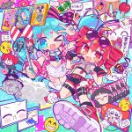  >_o 2girls 39 :d ;d ^_^ absurdres ahoge alien_alien_(vocaloid) animal apron arm_up baguette belt bkub_(style) black_bow black_gloves black_shorts black_socks blue_background blue_eyes blue_hair blue_nails blue_necktie blue_socks blush_stickers bow bread cable card cellphone character_name charm_(object) chibi claw_pose closed_eyes commentary_request crop_top cropped_hoodie crown cursor_hair_ornament dog double-parted_bangs drawstring drill_hair drop_shadow emoji eyepatch eyewear_on_head fingerless_gloves food frilled_apron frills gloves gradient_background green_background grid_background hachune_miku hair_between_eyes hair_bow hair_ornament hakurei_reimu hatsune_miku heart heart_hair_ornament heart_print highres holding hood hood_down hoodie hourglass_hair_ornament ima_sugu_rinne_(vocaloid) internet_survivor kasane_teto kasane_teto_(sv) kirisame_marisa kyoufuu_all_back_(vocaloid) kyu-kurarin_(cevio) lagtrain_(vocaloid) long_hair medical_eyepatch midriff multiple_girls multiple_thigh_straps musical_note nail_polish navel necktie octopus one_eye_closed phone pink_bow pink_scrunchie pixelated playing_card pointing pointing_at_self print_bow red_belt red_bow red_eyes red_hair red_nails red_shoes richard_(richaball) scrunchie sekai-chan_to_kafu-chan_no_otsukai_gassoukyoku_(cevio) selfie_stick shoes short_hair short_shorts shorts sleeveless sleeveless_hoodie smartphone smile sneakers socks sparkle speech_bubble sticker striped_bow striped_clothes striped_gloves striped_socks suki_na_souzai_happyou_dragon_(utau) sunglasses tasukete_eirin thigh_belt thigh_strap thighhighs tie_clip touhou twin_drills twintails uno_(game) unworn_eyepatch utau v vegetable_juice vocaloid waist_apron white_apron white_thighhighs window_(computing) wrist_scrunchie yukkuri_shiteitte_ne 