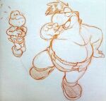  2019 5_fingers anthro biped clothed clothing crackajackin diaper duo fingers guide_lines hair koopa male mario_bros nintendo open_mouth open_smile overweight overweight_anthro overweight_male scalie simple_background size_difference sketch smile the_great_gonzales_jr traditional_media_(artwork) wearing_diaper yoshi 