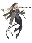  1girl absurdres clawed_boots commentary_request gloves highres hornesix mecha_musume mecha_pilot_suit mechanical_ears mechanical_tail original ponytail rigging sideways_glance tail white_background 