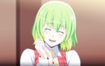  ^_^ ascot blush closed_eyes green_hair h-new hands_clasped happy head_tilt kazami_yuuka open_mouth own_hands_together shirt smile solo touhou upper_body vest 
