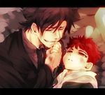  black_hair crying emiya_kiritsugu emiya_shirou fate/stay_night fate/zero fate_(series) father_and_son holding_hands male_focus multiple_boys necktie orange_hair tears warakusa 