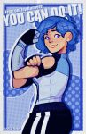  bigchezart blue_hair blue_hoodie commentary cyborg english_commentary highres hood hoodie mechanical_arms meta_runner purple_eyes short_hair smg4 tari_(meta_runner) 