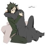  black_hair blanket comforting emiya_kiritsugu fate/zero fate_(series) green_eyes green_hair hug male_focus multiple_boys waver_velvet yu_(13377) 