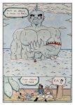abs absurd_res anthro aquatic aquatic_dragon barazoku bear biceps big_muscles big_pecs black_nose black_sclera boots border brown_body brown_boots brown_clothing brown_footwear brown_fur brown_hair bulge clothing comic comic_panel dashthefox dialogue dragon english_text fin footwear fur glistening glistening_eyes hair hi_res legwear macro macro_anthro macro_male male mammal manly markings marteau multicolored_body musclegut muscular muscular_anthro muscular_arms muscular_male mustelid mythological_creature mythological_scalie mythology otter outside overweight overweight_anthro overweight_male pecs running scalie sea ship shoes suid suine sus_(pig) teal_body text topwear traditional_media_(artwork) tribal tribal_markings vehicle water watercraft wet wet_body white_border wild_boar
