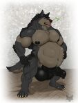 3:4 abdominal_bulge anthro balls belly big_balls big_belly big_penis bodily_fluids body_hair burping canid canine canis dripping erection fayrofire genital_fluids genitals happy_trail hi_res huge_balls huge_penis male male_pred mammal nipples nude pecs penis precum precum_drip same_size_vore solo tongue tongue_out vein veiny_penis vore wolf