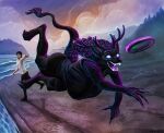 3d_(artwork) american_mythology anthro anthro_focus antlers ashcroft_"ash"_julian_clifford beach big_breasts big_butt bioluminescence biped black_body black_fur breasts butt claws clothed clothing colored cryptid digital_media_(artwork) duo fangs female female_anthro female_focus fetch forest freckles frisbee fur glowing glowing_eyes glowing_teeth hi_res horn huge_breasts human indigenous_north_american_mythology jumping lenika long_tail male male_human mammal midair mythology north_american_mythology omnid open_mouth plant pointy_ears sharp_teeth solo_focus sparkles standing starshade stubble stupid_sexy_cryptids tail teeth throwing_object tree vitaly_s_alexius wendigo