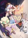  1girl absurdres arm_up bag baseball_cap black_vest blue_eyes blue_shorts boots brown_hair cinccino commentary_request emboar exposed_pocket hand_on_headwear hat highres hilda_(pokemon) korean_commentary liepard long_hair naz_(hsae3838) open_clothes open_vest pidove pokemon pokemon_(creature) pokemon_black_and_white shadow shirt shorts shoulder_bag sidelocks sleeveless sleeveless_shirt standing vest whimsicott white_shirt wristband zoroark 