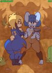 2026 anthro bandage barefoot big_butt blonde_hair blue_clothing blue_hair blue_suit bodysuit boots bottom_heavy bottomwear brady_conner_(character) butt canid canine canis clothing colored combat_knife curvy_figure deathclaw desert digital_drawing_(artwork) digital_media_(artwork) domestic_dog duo exclamation_point eyelashes fallout feet femboy fingers floppy_ears footwear gun hair handgun hi_res holstered_pistol huge_butt jewelry lagomorph leporid male mammal microsoft necklace niko_(pkfirefawx) noticing oblivious pants pkfirefawx post-apocalyptic question_mark rabbit ranged_weapon revolver scalie shadow shoes short_hair shortstack shortstack_male skinsuit suit tail thick_thighs thigh_strap tight_clothing vault_suit wasteland weapon wide_hips