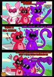 absurd_res anthro bat bear blush bobby_bearhug catnap_(poppy_playtime) comic domestic_cat felid feline felis female group hi_res love male mammal mob_entertainment nightmare_critters poppy_playtime purple_body rabie_baby_(poppy_playtime) red_body rocketlennon smile smiling_critters spanish_text tail text translated trio white_body