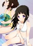  arm_support bad_id bad_pixiv_id ball beachball bikini black_hair blurry blush breasts brown_hair chitanda_eru cleavage depth_of_field drain_(object) frilled_bikini frills hyouka ibara_mayaka long_hair looking_at_viewer medium_breasts multiple_girls ponytail pool poolside profile purple_eyes purushupan red_eyes shiny shiny_skin short_hair sitting small_breasts smile soaking_feet swimsuit water white_bikini yellow_bikini 