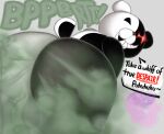 2025 anthro artist_logo backsack balls bear bent_over big_butt black_body butt butt_focus danganronpa digital_drawing_(artwork) digital_media_(artwork) dominant dominant_anthro dominant_male fart fart_cloud fart_fetish farting_at_viewer floofygecko genitals glowing glowing_eyes green_fart_cloud grey_background grin hi_res huge_butt humor laugh logo looking_at_viewer looking_back looking_back_at_viewer male mammal mischievous_smile monokuma multicolored_body nude onomatopoeia presenting presenting_hindquarters pun short_tail shortstack shortstack_male simple_background slightly_chubby slightly_chubby_anthro slightly_chubby_male smile smug sniffing_request solo sound_effects speech_bubble spike_chunsoft tail talking_to_viewer text thick_thighs two_tone_body white_body