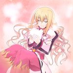  belt blonde_hair buckle closed_eyes glowing long_hair long_sleeves lyrical_nanoha mahou_shoujo_lyrical_nanoha mahou_shoujo_lyrical_nanoha_a's mahou_shoujo_lyrical_nanoha_a's_portable:_the_gears_of_destiny shirogane_(fox) smile solo u-d 