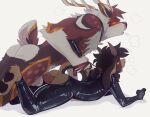 69saturn420 anthro bovid caprine clothing deer duo femboy goat harness hi_res jeffavious latex latex_clothing latex_skinsuit leash leash_pull male male/male mammal skinsuit tight_clothing