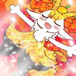 1:1 2022 ambiguous_anthro ambiguous_gender annyui0611 anthro arms_outstretched biped blush blush_stickers braixen canid cute_fangs digital_drawing_(artwork) digital_media_(artwork) digitigrade dipstick_tail eyes_closed fangs food front_view fruit fruit_on_head generation_6_pokemon hi_res japanese_description leaf lying mammal markings nintendo object_in_tail on_back open_:3 orange_(fruit) orange_on_head plant pokemon pokemon_(species) shrimp_(food) snout solo tail tail_markings teeth textured translated_description
