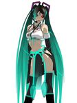  3d android aqua_eyes aqua_hair bare_shoulders calne_ca cosplay crop_top crustacean detached_sleeves front-tie_top hatsune_miku hatsune_miku_(cosplay) headset heterochromia highres isopod jewelry long_hair looking_at_viewer maeda_koutarou midriff nato-kun original red_eyes see-through simple_background skull solo tongue twintails very_long_hair vocaloid white_background 