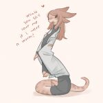 1:1 4_ears 6_arms alien annelisse_(tateoftot) antennae_(anatomy) black_clothing black_eyes black_skinsuit clothing coat coiling curling_tail female hair hands_together heart_symbol hi_res lab_coat long_body long_hair long_tail looking_at_viewer markings multi_arm multi_ear multi_limb onycaudari open_mouth open_smile pink_body pink_hair pink_skin simple_background skinsuit smile smiling_at_viewer solo spots spotted_body spotted_skin standing sweater tail tateoftot text tight_clothing topwear turtleneck white_background white_clothing white_coat white_topwear would_you_still_love_me_if_i_was_a_worm_(meme)