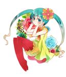  aqua_eyes aqua_hair flower hatsune_miku kan_(sagasaga123) long_hair pantyhose red_legwear rose solo twintails very_long_hair vocaloid 