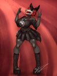 3:4 absurd_res anthro aphex_twin belt belt_chain black_body black_hair bone boots bottomwear bra_strap bracelet canid canid_demon canine clothing collar crop_top demon devil_horns_(gesture) female footwear gesture hair hand_gesture hellhound hi_res highlights_(coloring) jewelry malory_(zillasharkeh) mammal mythological_canine mythological_creature mythology off-shoulder_crop_top peachhqa platform_boots platform_footwear red_highlights shirt shoes skirt skull skull_head solo spiked_bracelet spiked_collar spikes standing studded_belt studs thong_straps topwear