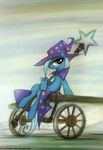  cape equine female foxinshadow friendship_is_magic gem hat horn horse looking_at_viewer mammal my_little_pony polearm pony sitting solo staff star trixie_(mlp) unicorn wagon wizard_hat zero-sum 