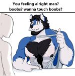 abs anon anthro areola beard big_muscles big_pecs black_areola black_beard black_eyebrows black_facial_hair black_hair black_nipples black_nose blue_body blue_ears blue_fur body_hair boobs?_wanna_touch_boobs? canid canine canis chest_hair closed_smile clothed clothing clothing_pull countershade_face countershade_fur countershade_hands countershade_neck countershade_torso countershading deltoids digital_media_(artwork) duo english_text eyebrows facial_hair fur garth_warrick gloves_(marking) green_eyes hair looking_at_another male mammal markings meme monchimutt mouth_closed multicolored_body muscular muscular_anthro muscular_arms muscular_male mustache nipples nose_scar partially_clothed partially_clothed_anthro partially_clothed_male pecs presenting presenting_pecs shirt shirt_pull short_hair simple_background sitting smile socially_awkward solo_focus tank_top tank_top_pull text topwear topwear_pull two_tone_body white_background white_body white_clothing white_facial_hair white_fur white_inner_ear white_mustache white_shirt white_tank_top white_topwear wolf