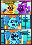 absurd_res anthro avian bird blue_body bubba_bubbaphant catnap_(poppy_playtime) chicken comic domestic_cat elephant elephantid felid feline felis galliform group hi_res ice_age_4 kickinchicken male mammal mob_entertainment phasianid poppy_playtime proboscidean purple_body references rocketlennon smile smiling_critters spanish_text tail text translated trio yellow_body