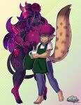 4_toes anthro apron axelspike big_breasts black_body black_fur bodily_fluids boob_hat bovid bovine breast_milking breasts cattle chest_tuft clothing coffee_mug duo feet female fur highland_cattle hooves horn huge_breasts hybrid lactating larger_female male male/female mammal milk milking_into_cup nonbinary_(lore) raised_tail size_difference skull_accessory smaller_male tail toes tones_mcgroans tuft vexy_(vexinglyyours)