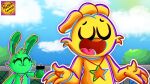 4_fingers anthro avian bird chicken cross-popping_vein duo female fingers galliform gesture green_body hand_gesture hoppy_hopscotch kickinchicken lagomorph leporid male mammal middle_finger mob_entertainment phasianid poppy_playtime rabbit rocketlennon smile smiling_critters star yellow_body
