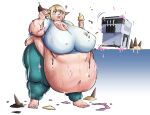 2024 5_toes abdominal_scar absurd_res arm_scar aunt_(lore) bangs barefoot belly belly_overhang bent_arm big_belly big_breasts biped blonde_hair blue_bottomwear blue_clothing blue_eyes blue_pants blue_shirt blue_topwear blush bodily_fluids bottomwear breasts cheek_scar chubby_cheeks cleavage closed_smile clothed clothed_female clothed_humanoid clothing colored comedii confusion digital_drawing_(artwork) digital_media_(artwork) double_chin elf english_description english_text facial_scar feet female female_humanoid flabby_arms flabby_legs food food_on_arm food_on_belly food_on_clothing food_on_face food_on_pants food_on_shirt full-length_portrait fully_clothed fully_clothed_female fully_clothed_humanoid hair hi_res holding_food holding_ice_cream_cone holding_object huge_belly huge_breasts huge_thighs humanoid humanoid_feet humanoid_pointy_ears ice_cream_cone ice_cream_machine light lighting lips looking_at_viewer medium_hair messy_eater midriff morbidly_obese morbidly_obese_female morbidly_obese_humanoid mouth_closed nails navel nipple_outline not_furry notched_ear number obese obese_female obese_humanoid oeda_(plus-sized_elf) overweight overweight_female overweight_humanoid pants pink_lips pink_scar plantigrade plus-sized_elf pointy_ears portrait question_mark red_tongue scar shaded shirt simple_background smile smiling_at_viewer solo sweat sweaty_arms sweaty_belly sweaty_face tan_body tan_skin text thick_thighs toenails toes tongue topwear white_background wide_hipped_female wide_hipped_humanoid wide_hips