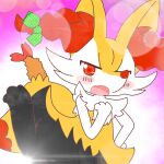 1:1 2022 accessory ambiguous_anthro ambiguous_gender annyui0611 anthro biped blush blush_stickers bow_ribbon braixen canid digital_drawing_(artwork) digital_media_(artwork) digitigrade dipstick_tail featureless_crotch flesh_fang food front_view generation_6_pokemon hair_accessory hair_bow hair_ribbon hi_res japanese_description lens_flare looking_at_viewer mammal markings narrowed_eyes nintendo object_in_tail on_one_leg open_mouth pokemon pokemon_(species) portrait ribbons shrimp_(food) simple_background snout solo spread_legs spreading standing tail tail_markings three-quarter_portrait translated_description