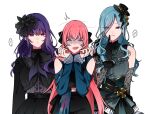  ... 3girls 3s3677804311973 alternate_hair_length_(longer) arm_at_side arms_at_sides asahina_mafuyu black_flower black_gloves black_hat black_nails black_shirt black_skirt blank_eyes blue_hair blue_shirt center_frills closed_mouth clothing_cutout clover commentary_request dress earrings eighth_note expressionless fang flower frilled_gloves frills gloves green_dress grey_eyes hair_between_eyes hair_flower hair_ornament hair_over_one_eye hands_up hat highres hinomori_shizuku index_finger_raised jewelry kono_matsuri_ni_yuuyami_iro_mo_(project_sekai) lace lace_sleeves long_hair long_sleeves looking_at_another midriff mini_hat mole mole_under_mouth momoi_airi multiple_girls multiple_rings musical_note nail_polish neckerchief official_alternate_costume official_alternate_hairstyle omoi_wo_nosete!_dream_stage_(project_sekai) parted_bangs pink_hair pleated_skirt project_sekai purple_eyes purple_hair purple_neckerchief ring shaded_face shirt shoulder_cutout sidelocks simple_background skin_fang skirt sleeveless sleeveless_dress smile spoken_ellipsis spoken_musical_note sweat upper_body very_long_hair wavy_hair white_background 
