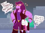2022 2_horns anthro bangs biped blush blush_lines bodily_fluids bovid brown_eyes caprine carrying_another clothed clothing confident darkner deltarune detailed_background digital_drawing_(artwork) digital_media_(artwork) directional_arrow duo english_text eyewear female floppy_ears flustered freckled_face freckles fur glasses goat hair hi_res holding_another horn larger_female long_hair male male/female mammal muscular muscular_female purple_body purple_hair purple_scales ralsei scales scalie scarf signature size_difference smaller_male snout sparkles susie_(deltarune) sweat sweatdrop text undertale_(series) wearing_glasses white_body white_fur yellow_sclera zixzs-redlight