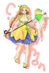  :d bad_id bad_pixiv_id blonde_hair braid c.c._lemon c.c._lemon_(character) dress freckles green_hairband hairband inagoyarou long_hair off_shoulder open_mouth parasol smile solo twin_braids umbrella very_long_hair 