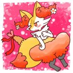 1:1 2022 accessory ambiguous_anthro ambiguous_gender annyui0611 anthro biped bloomers blush bottomwear braixen canid choker clothed clothed_ambiguous clothed_anthro clothing digital_drawing_(artwork) digital_media_(artwork) digitigrade dipstick_tail dutch_angle flower flower_in_hair food front_view full-length_portrait generation_6_pokemon hair hair_accessory japanese_description jewelry knock-kneed mammal markings necklace nintendo object_in_tail open_mouth plant pokemon pokemon_(species) portrait ribbons shrimp_(food) simple_background solo standing tail tail_markings translated_description