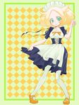  1girl 2girl bel_(pokemon) blonde_hair chorimokki dress green_eyes high_heels maid multiple_girls pokemon shoes solo 