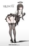  1girl 2026 absurdres alternate_breast_size_(larger) arknights ass bent_over black_eyes black_garter_straps black_gloves black_hair black_halo black_panties black_shoes black_skirt black_thighhighs black_wings breasts butt_crack character_name chinese_commentary commentary_request dated detached_wings elbow_gloves from_behind full_body garter_straps gloves halo high_heels highres hime_cut jacket lace-trimmed_panties lace-trimmed_thighhighs lace_trim large_breasts lingerie long_hair looking_at_viewer looking_back mole mole_under_eye panties pleated_skirt sarkazsc shirt shoes simple_background skindentation skirt solo thighhighs underwear very_long_hair virtuosa_(arknights) white_background white_jacket white_shirt wings 