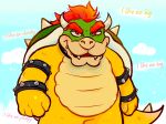 2023 2_horns 4_fingers anthro armband black_armband black_collar blue_sky blush bowser bracelet brown_line_art cloud collar colored colored_line_art curved_horn dialogue digital_drawing_(artwork) digital_media_(artwork) dreamworks english_description english_text eyebrows featureless_crotch fingers fist furrowed_eyebrows green_head green_shell grey_spikes hair half-length_portrait hi_res horn jewelry kairy_draws koopa lidded_eyes light lighting looking_at_viewer madagascar_(series) male male_anthro mario_bros multicolored_body multicolored_scales nintendo open_mouth open_smile outside portrait red_eyebrows red_eyes red_hair red_tongue scales scalie shaded sharp_teeth shell short_hair short_horn singing sky small_horn smile smiling_at_viewer solo spiked_armband spiked_bracelet spiked_collar spiked_shell spiked_tail spikes spikes_(anatomy) tail tan_body tan_horn tan_scales tan_spikes teeth text thick_eyebrows thick_thighs tongue walking yellow_body yellow_scales yellow_tail