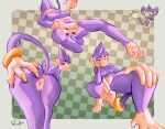 aipom anthro belly big_butt biped bodily_fluids breasts butt covering covering_crotch crouching ealkoo ear_piercing ear_ring female fur generation_2_pokemon genital_fluids genitals hairy_vulva hand_on_chin hand_on_knee hand_on_leg haplorhine hi_res jewelry looking_at_viewer looking_back lying mammal monkey multiple_images navel nintendo nipple_fetish nipple_piercing nipple_play nipples nude nude_anthro nude_female on_back piercing pokemon pokemon_(species) pokemorph presenting presenting_hindquarters presenting_vulva primate pubes purple_body purple_fur raised_tail rear_view ring_piercing shush simple_background small_breasts solo tail tail_hand thick_thighs tongue tongue_out unusual_anatomy unusual_tail vaginal_fluids vulva wide_hips