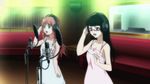  2girls animated animated_gif chiaki_kurihara glasses headphones katou_marika lowres microphone microphone_stand miniskirt_pirates multiple_girls rimless_glasses singing 