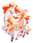  2others animal_ears artist_name closed_mouth commentary dated english_commentary fiery_hair fiery_tail fire garolineart highres hooves horns horse horse_ears looking_at_another multiple_others no_humans pokemon pokemon_(creature) ponyta rapidash single_horn smile tail white_background 