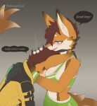 absurd_res anthro arm_tuft armband armwear big_breasts blue_eyes blush blushing_profusely breasts brown_hair brush brushing brushing_hair cheek_tuft claws clothed clothed_anthro clothing crop_top dragon duo durrvish facial_tuft female fur good_boy green_clothing hair hand_on_head hand_on_neck head_between_breasts headpat hi_res inner_ear_fluff jacket long_ears looking_at_another looking_at_partner male multicolored_body multicolored_fur mythological_creature mythological_scalie mythology novabeast one_eye_obstructed open_mouth orange_body orange_fur personal_grooming raised_tail scalie shirt short_hair shoulder_tuft simple_background speech_bubble standing styling_hair tail teeth thekeepofcat tongue topwear tuft white_body white_fur