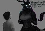 3d_(artwork) abs american_mythology anthro antlers ashcroft_"ash"_julian_clifford big_breasts bioluminescence biped black_body black_fur boobs?_wanna_touch_boobs? breasts claws clothed clothing clothing_lift cryptid digital_media_(artwork) duo english_text eyelashes fangs female female_anthro fur glowing glowing_eyes glowing_teeth head_tilt hi_res horn human humor indigenous_north_american_mythology larger_female lenika long_eyelashes long_tail male male_human mammal meme muscular muscular_anthro muscular_female mythology nerd north_american_mythology omnid pointy_ears sharp_teeth simple_background size_difference smaller_male smile sparkles speech_bubble standing starshade stubble stupid_sexy_cryptids tail teeth text thong_straps tongue tongue_out vitaly_s_alexius wendigo
