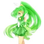  ao_mikan arms_behind_back bad_id bad_pixiv_id bare_shoulders bike_shorts cure_march green green_eyes green_hair green_shorts green_skirt long_hair magical_girl midorikawa_nao one_eye_closed ponytail precure shorts shorts_under_skirt skirt smile smile_precure! solo tiara tri_tails 