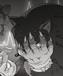  2boys chip_(sonic) claws commentary covering_face english_commentary furry furry_male gamertimeartz gloves glowing glowing_eye greyscale highres looking_at_another looking_at_viewer male_focus monochrome multiple_boys sonic_(series) sonic_the_hedgehog sonic_the_werehog sonic_unleashed sweatdrop torn_clothes torn_gloves werehog 