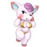 1:1 2026 animal_crossing anthro archived_source arms_bent bikini biped black_eyes black_nose blue_body blush breasts buckteeth clothed clothed_anthro clothed_female clothing deer diana_(animal_crossing) digital_media_(artwork) dipstick_ears ear_markings eyelashes female female_anthro full-length_portrait glistening glistening_bikini glistening_clothing glistening_nose glistening_swimwear gold_bikini golden_week hair hand_on_face hi_res hoof_hands hooves kujalla looking_aside mammal markings medium_breasts multicolored_body multicolored_ears nintendo on_one_leg open_mouth pink_blush pink_ear_tips pink_hooves portrait pose purple_hair shaded shortstack shortstack_female simple_background soft_shading solo standing swimwear teal_inner_ear teeth thick_thighs three-quarter_view two-piece_swimsuit two_tone_ears unguligrade white_background white_body white_ears wide_hips