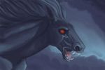  black black_body equine fangs feral hibbary horse mammal red_eyes solo storm 