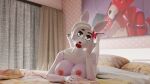 16:9 2023 3d_(artwork) animatronic anthro areola bed big_breasts breasts canid canine curtains digital_media_(artwork) female five_nights_at_freddy's five_nights_at_freddy's_2 fox foxanalover foxy_(fnaf) furniture glistening glistening_body hair head_bow hi_res inside legs_up lips looking_at_viewer lying lying_on_bed machine mammal mangle_(fnaf) nipples on_bed on_front pillow pink_body poster_(object) red_areola red_lips red_nipples robot robot_anthro scottgames short_hair solo white_body white_hair widescreen yellow_eyes
